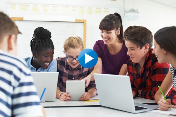 Teacher with students